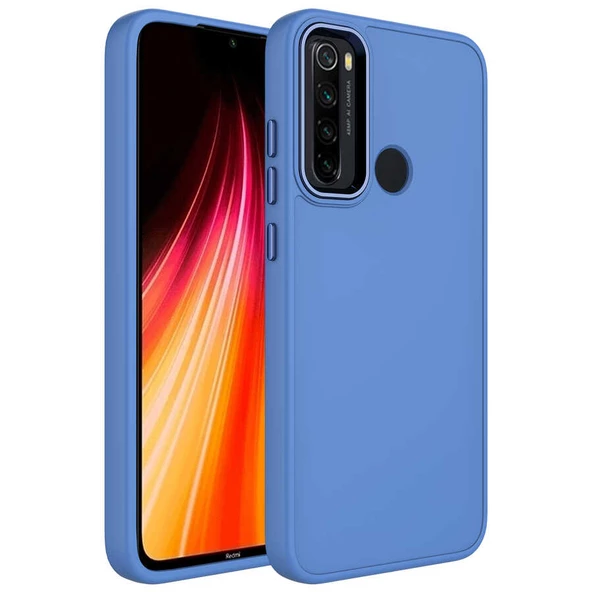 Xiaomi Redmi Note 8 Kılıf Metal Çerçeve ve Buton Tasarımlı Silikon Zore Luna Kapak Lyon Tech  Lavendery Gray