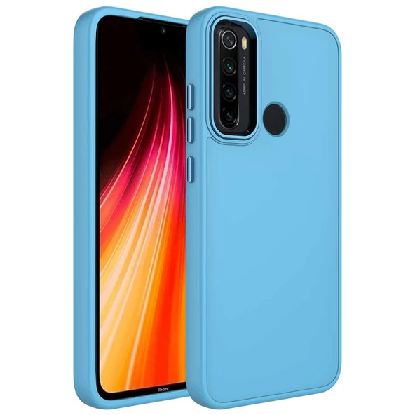 Xiaomi Redmi Note 8 Kılıf Metal Çerçeve ve Buton Tasarımlı Silikon Zore Luna Kapak Lyon Tech  Sierra Mavi