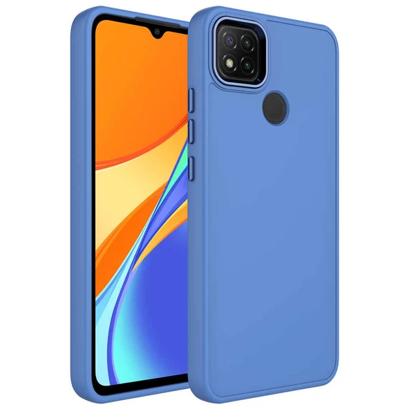 Xiaomi Redmi 9C Kılıf Metal Çerçeve ve Buton Tasarımlı Silikon Zore Luna Kapak Lyon Tech  Lavendery Gray