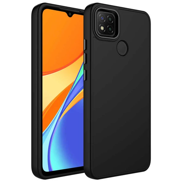 Xiaomi Redmi 9C Kılıf Metal Çerçeve ve Buton Tasarımlı Silikon Zore Luna Kapak Lyon Tech  Siyah