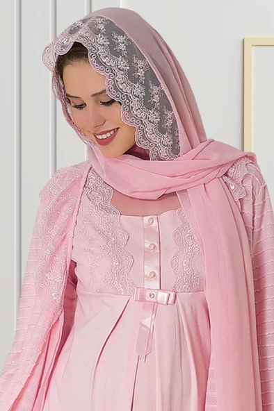 Mecit 0022 Bayan Pembe Şifon Şal - 3