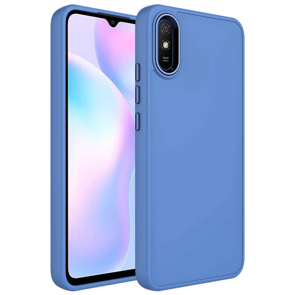 Xiaomi Redmi 9A Kılıf Metal Çerçeve ve Buton Tasarımlı Silikon Zore Luna Kapak Lyon Tech  Lavendery Gray