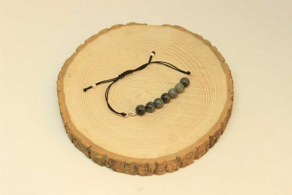 Zümrüt Taşı Gümüş Boncuklu Ayarlanabilir Bileklik (27270) - Resim 3