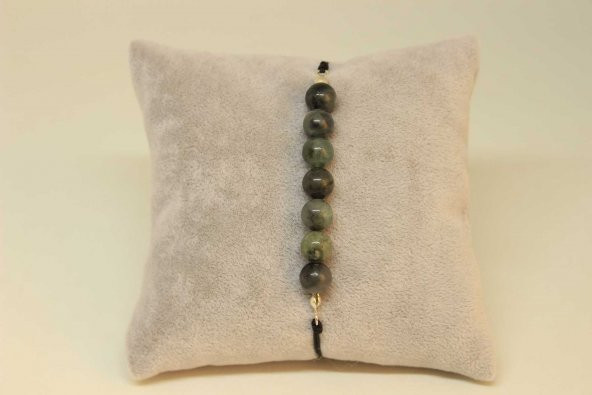 Zümrüt Taşı Gümüş Boncuklu Ayarlanabilir Bileklik (27270) ürün görseli