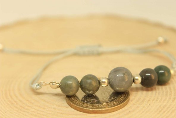 Zümrüt Taşı Gümüş Boncuklu Ayarlanabilir Bileklik (27265) - Resim 4