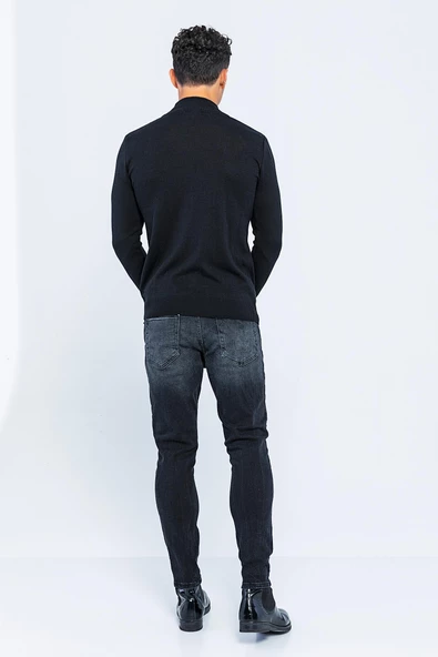 Erkek Slim Fit Düz Renk Balıkçı Yaka Boğazlı Kazak - 5