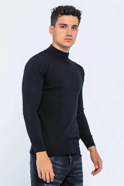 Erkek Slim Fit Düz Renk Balıkçı Yaka Boğazlı Kazak - 7
