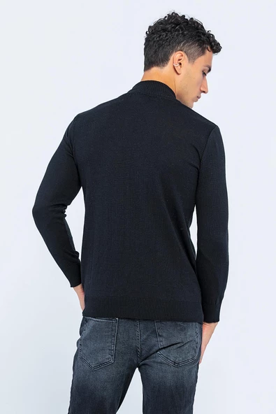 Erkek Slim Fit Düz Renk Balıkçı Yaka Boğazlı Kazak - 6