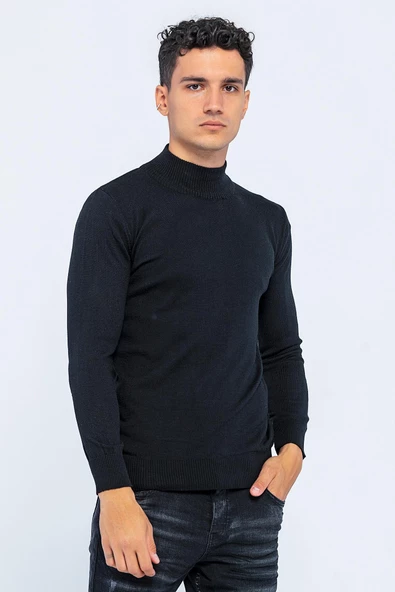 Erkek Slim Fit Düz Renk Balıkçı Yaka Boğazlı Kazak - 3
