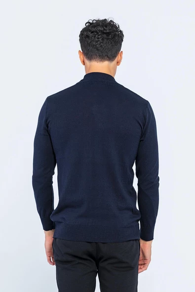 Erkek Slim Fit Düz Renk Balıkçı Yaka Boğazlı Kazak - 11