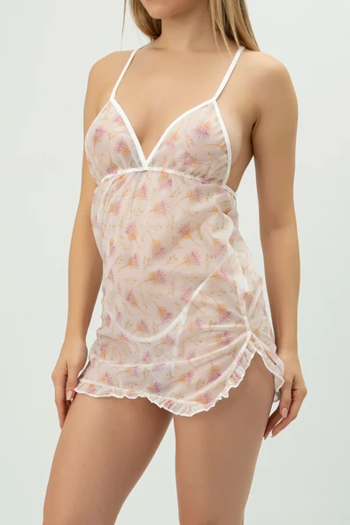 Phevos Desenli Göğüs Dekolteli Gecelik-20571 - 6