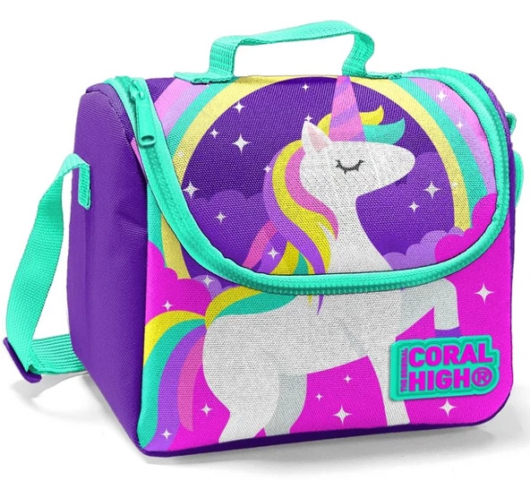 Coral High Kız Çocuk Mavi Unicorn Okul Sırt Çantası ve Beslenme Çantası - Resim 3
