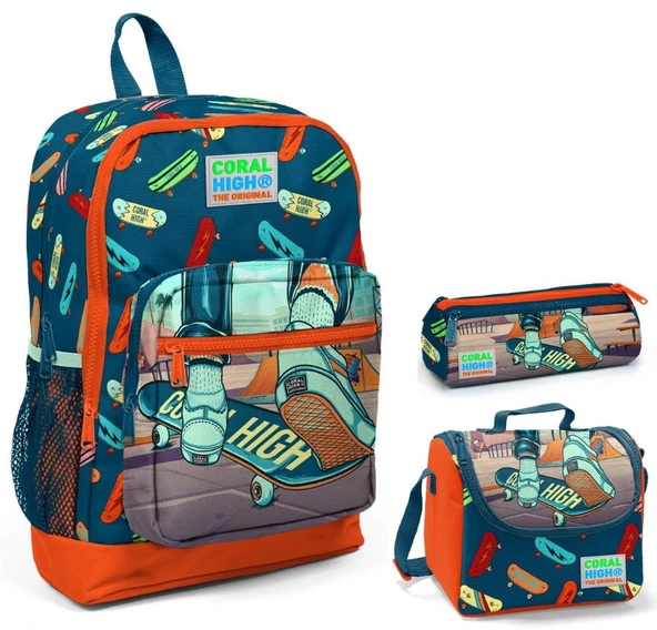 Coral High Kaykay Baskılı Erkek Çocuk 3'lü İlkokul Çanta Seti