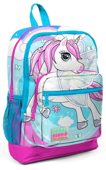 Coral High Mavi Unicorn Baskılı Kız Çocuk 3'lü İlkokul Çanta Seti - 2