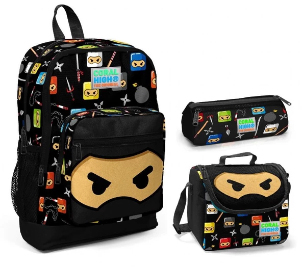 Coral High Ninja Baskılı Erkek Çocuk 3'lü İlkokul Çanta Seti ürün görseli