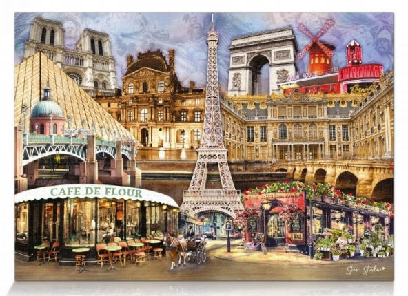 Star Puzzle 1000 Parçalık Fransa Kolajı ve Eyfel Kulesi Puzzle