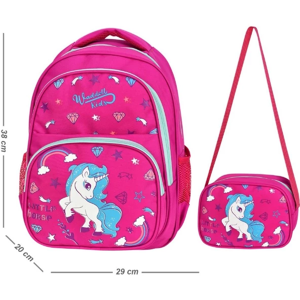 Waddell Kırmızı Unicorn Üç Bölmeli İlkokul Kız Çocuk Okul Çantası - 2