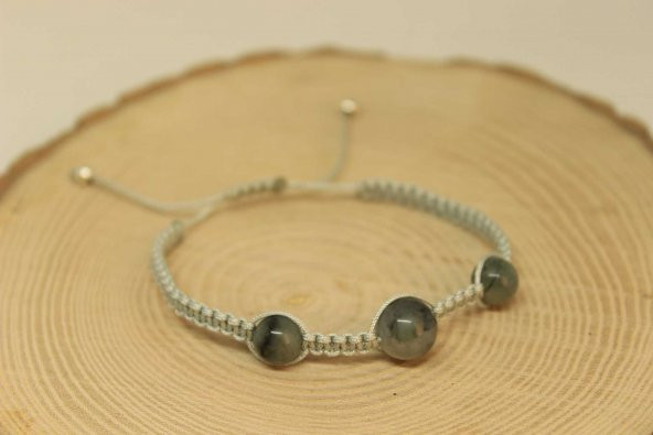 Zümrüt Taşı Gümüş Boncuklu Ayarlanabilir Bileklik (27245) - Resim 2