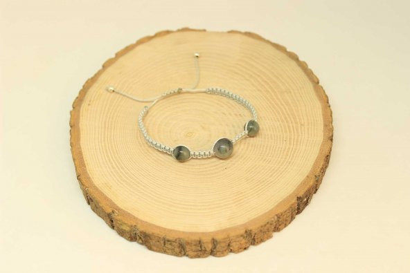 Zümrüt Taşı Gümüş Boncuklu Ayarlanabilir Bileklik (27245) - Resim 3