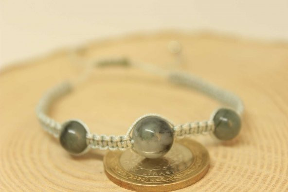 Zümrüt Taşı Gümüş Boncuklu Ayarlanabilir Bileklik (27245) - Resim 4