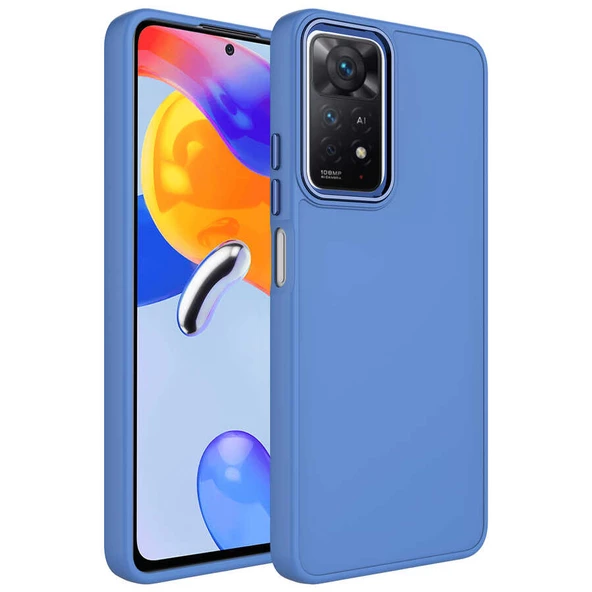 Xiaomi Redmi Note 11 Pro 5G Kılıf Metal Çerçeve ve Buton Tasarımlı Silikon Zore Luna Kapak Lyon Tech  Lavendery Gray