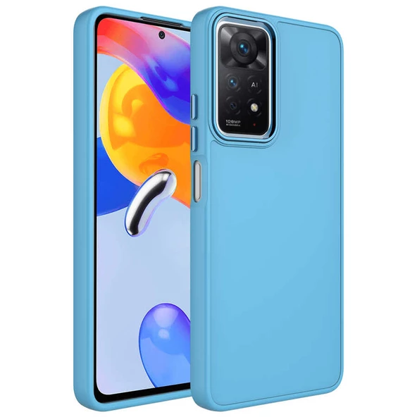 Xiaomi Redmi Note 11 Pro 5G Kılıf Metal Çerçeve ve Buton Tasarımlı Silikon Zore Luna Kapak Lyon Tech  Sierra Mavi