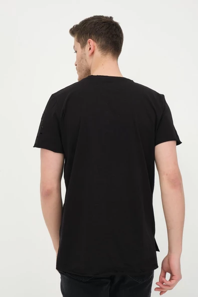 Erkek Düğmeli Yırtık Detaylı Kısa Kollu Basic T-shirt - 7