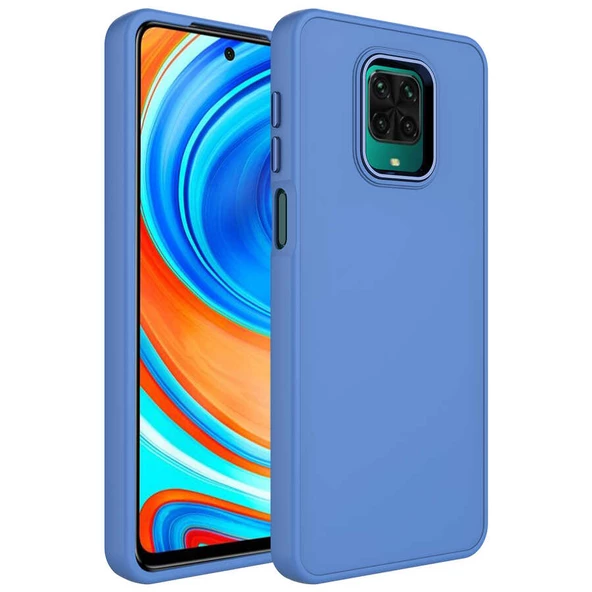 Xiaomi Redmi Note 9 Pro Kılıf Metal Çerçeve ve Buton Tasarımlı Silikon Zore Luna Kapak Lyon Tech  Lavendery Gray