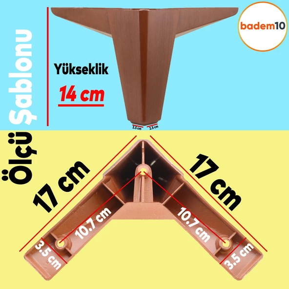 Sedir Lüks Mobilya Kanepe Tv Ünitesi Koltuk Ayağı 14 Cm Ahşap Desenli Kahverengi Baza Ayakları - 4