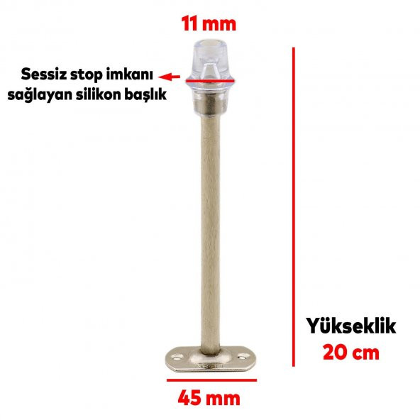 Kapı Stoperi Tamponu 20 cm Krom Metal Vidalı Kapı Stopu Silikonlu - 3
