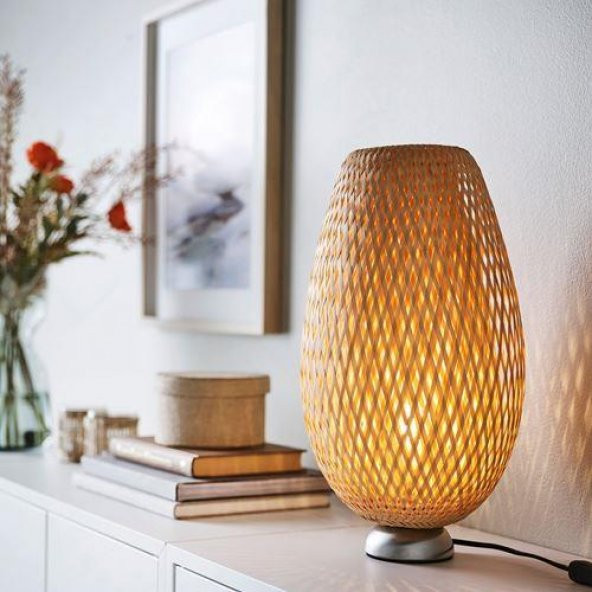 Bambu Natural Abajur MeridyenDukkan 40 Cm Bambu Örgü Oval Abajur - 8