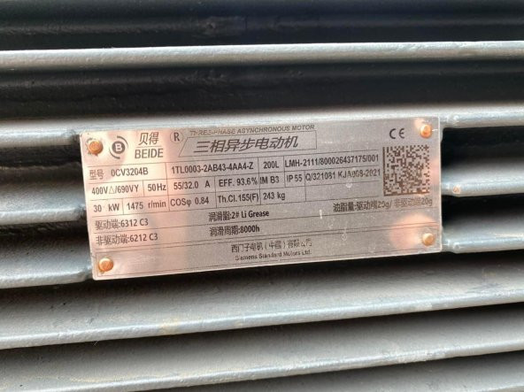 Siemens 3 Faz 30kW 1475rpm 4 Kutup Elektrik Motoru 0CV3204B 1TL0003-2AB43-4AA4-Z - 5