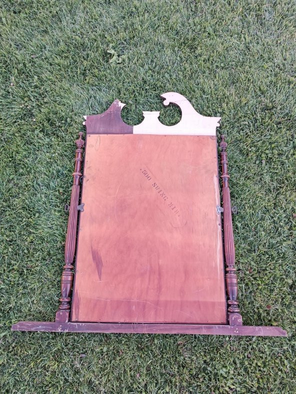 Vintage Ahşap Çerçeveli Oyma Desenli Ayna 108x70cm Hasarlı - 7