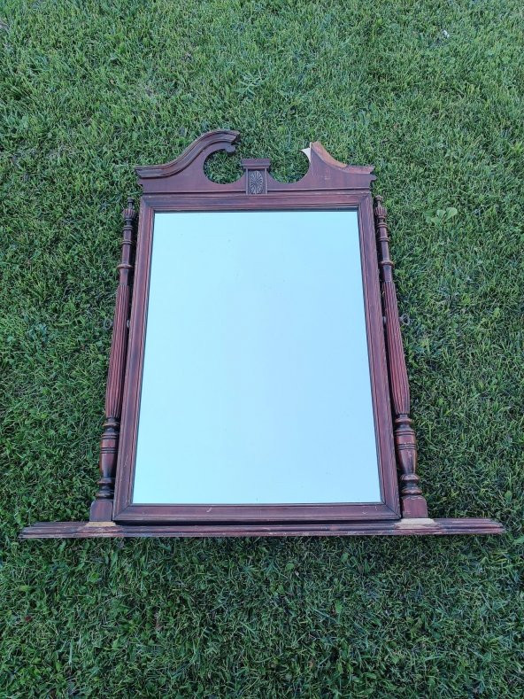 Vintage Ahşap Çerçeveli Oyma Desenli Ayna 108x70cm Hasarlı - 8