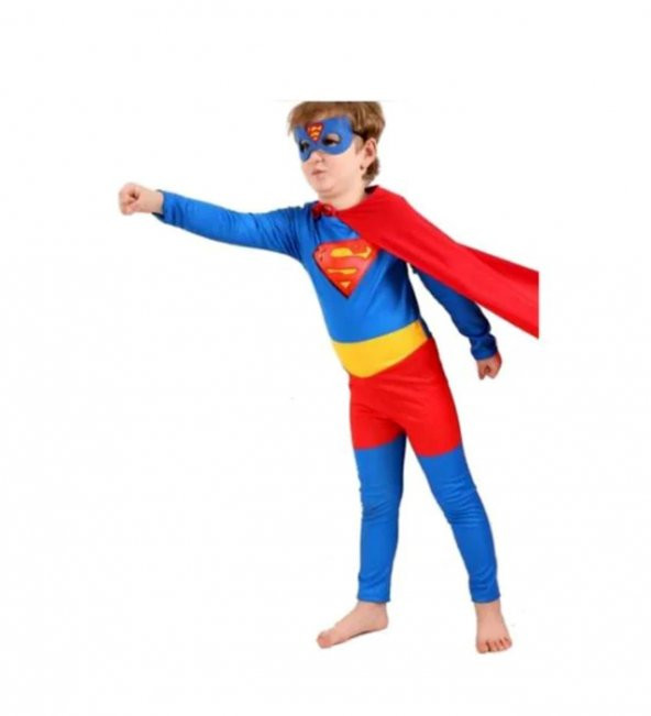 Süperman Erkek Çocuk Kostümü - Pelerin ve Maskesi ile...