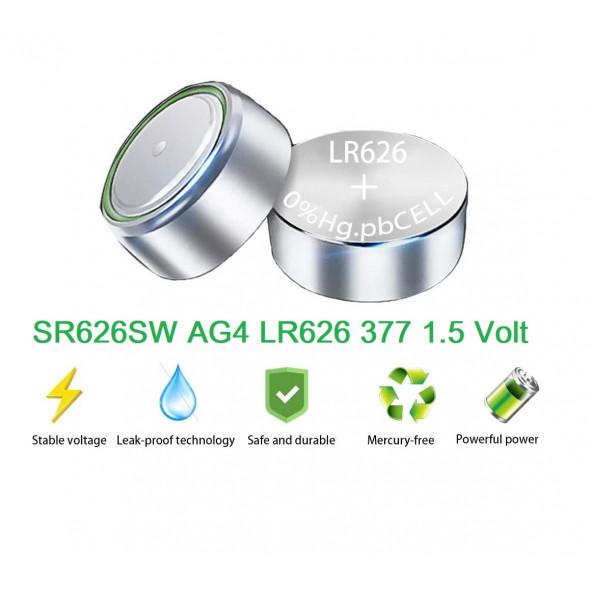 Mettzchrom kol saat pili 377A LR626 AG4 1.5V Kol saati pili 10'lu - 2