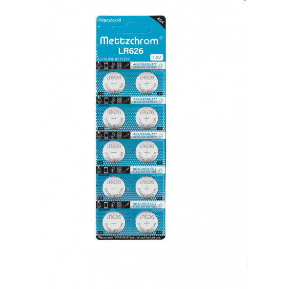 Mettzchrom kol saat pili 377A LR626 AG4 1.5V Kol saati pili 10'lu