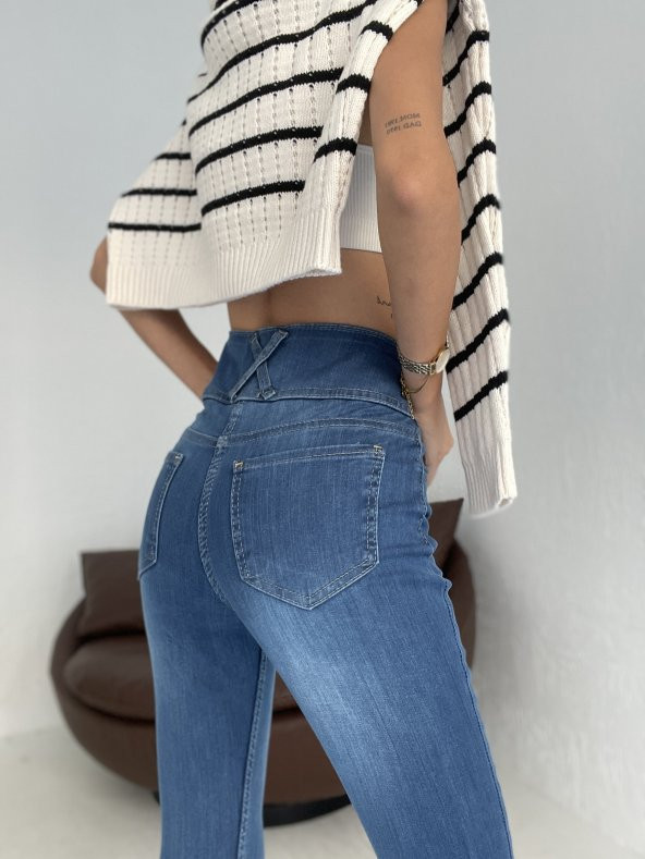 Yüksek Bel Likralı Jean Pantolon 90 Cm  Mavi S - 2
