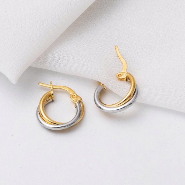 14 Ayar Altın 2 cm Çaplı Halka Küpe - Resim 3