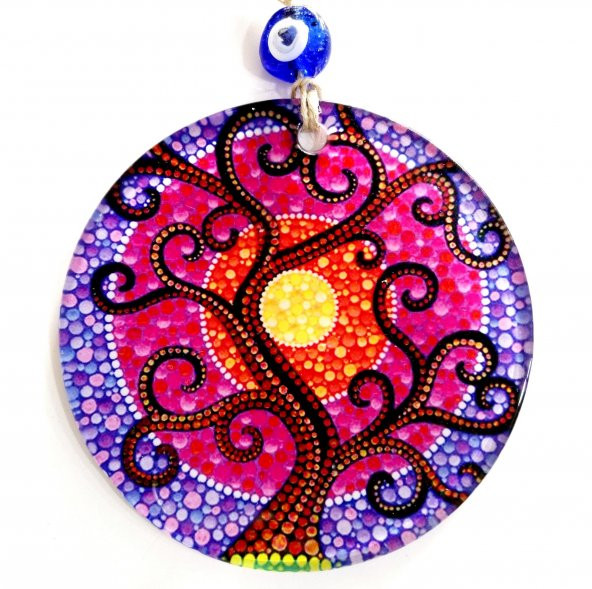 Güneşli Yaşam Ağacı Rengarenk Füzyon Cam Duvar Süsü - 2