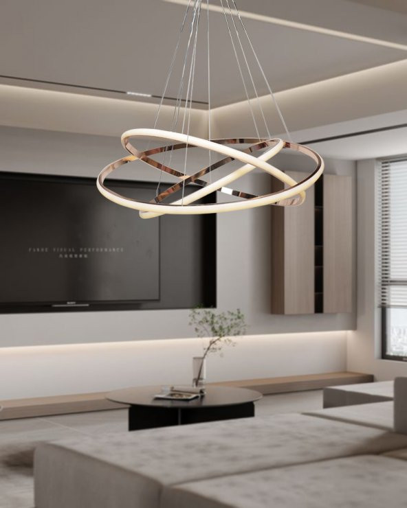 TT Aydınlatma TT300-3 FSR  Halka 3 lü Fransız Sarısı Kaplama Led Avize - 2