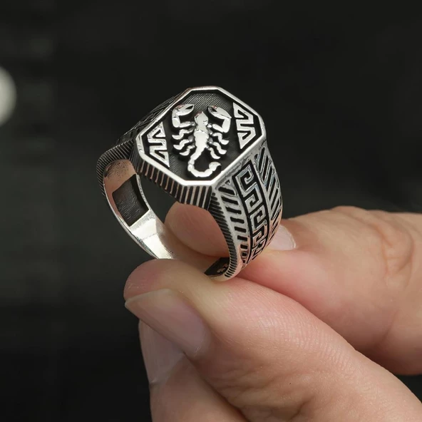 Akrep Desenli Taşsız 925 Gümüş Erkek Yüzük - Resim 4