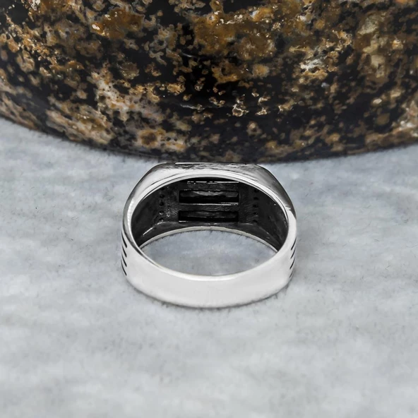 3 Sıra Baget Taşlı Siyah Taşlı 925 Gümüş Erkek - Resim 9