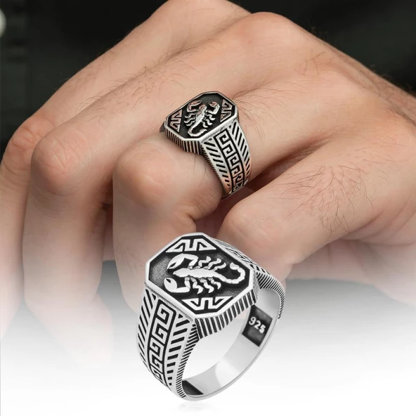 Akrep Desenli Taşsız 925 Gümüş Erkek Yüzük - Resim 10