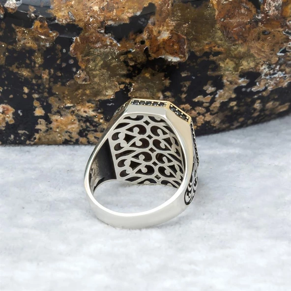 Kartal Başı Motifli 925 Gümüş Erkek Yüzük - Resim 10