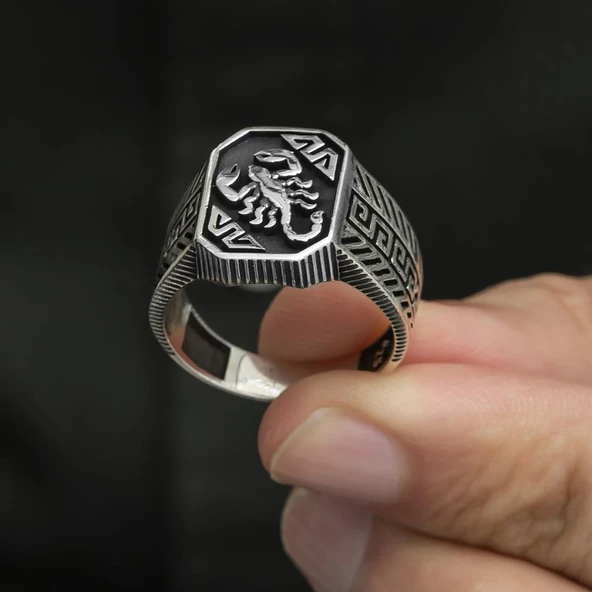 Akrep Desenli Taşsız 925 Gümüş Erkek Yüzük - Resim 11