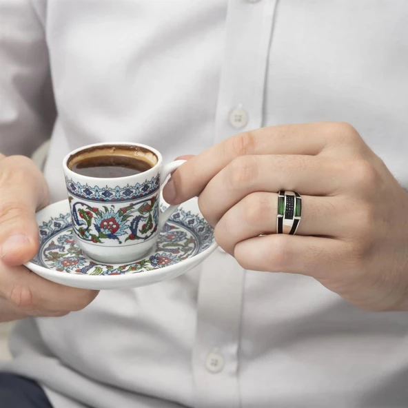 Baget Yeşil Taşlı 925 Gümüş Erkek Yüzük - Resim 6