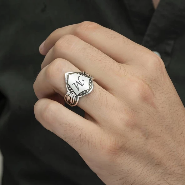Kişiye Özel Harfli 925 Gümüş Erkek Yüzük - Resim 11