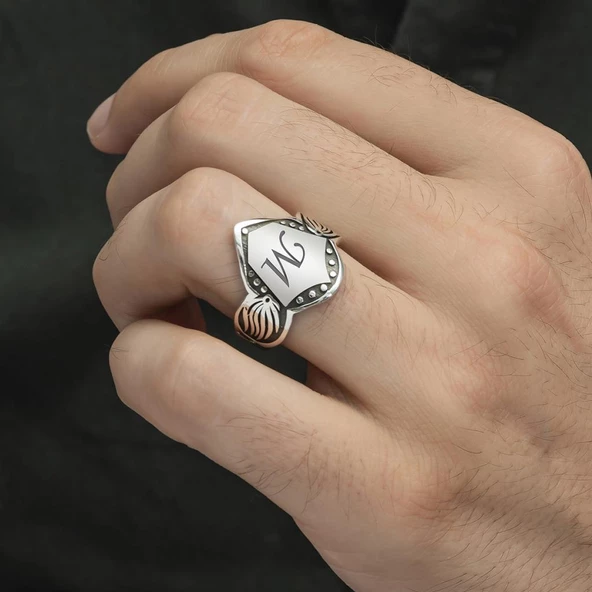 Kişiye Özel Harfli 925 Gümüş Erkek Yüzük - Resim 4