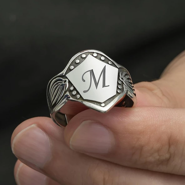 Kişiye Özel Harfli 925 Gümüş Erkek Yüzük - Resim 5